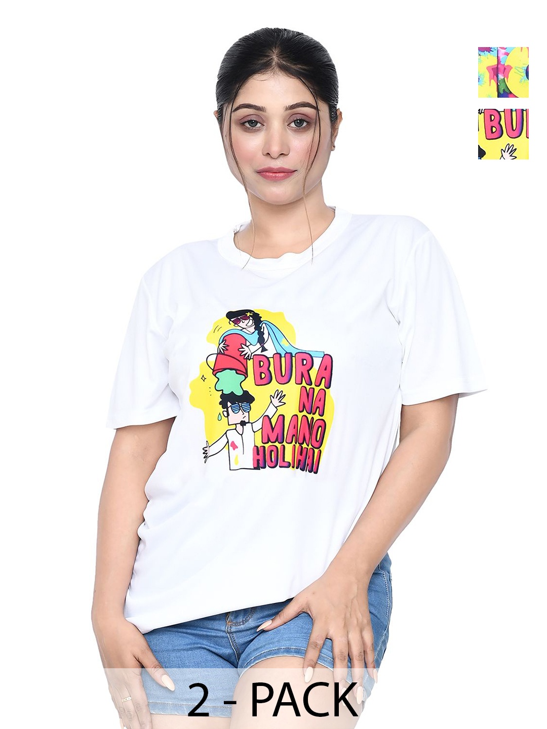 

RAPL Women 2 Printed Applique T-shirt, White