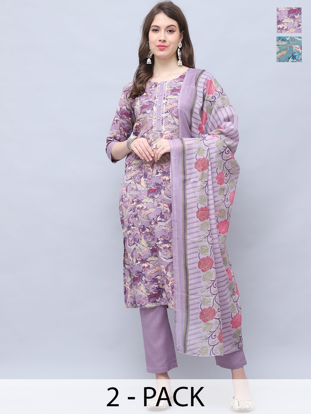 

Roly Poly Women Floral Printed Regular Kurta with Trousers & With Dupatta, Turquoise blue