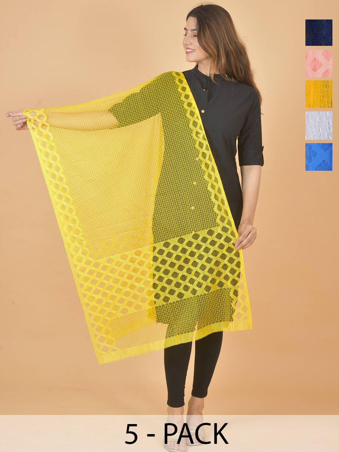 

LA FEMINAE Selection Of 5 Geometric Woven Design Dupatta, Yellow