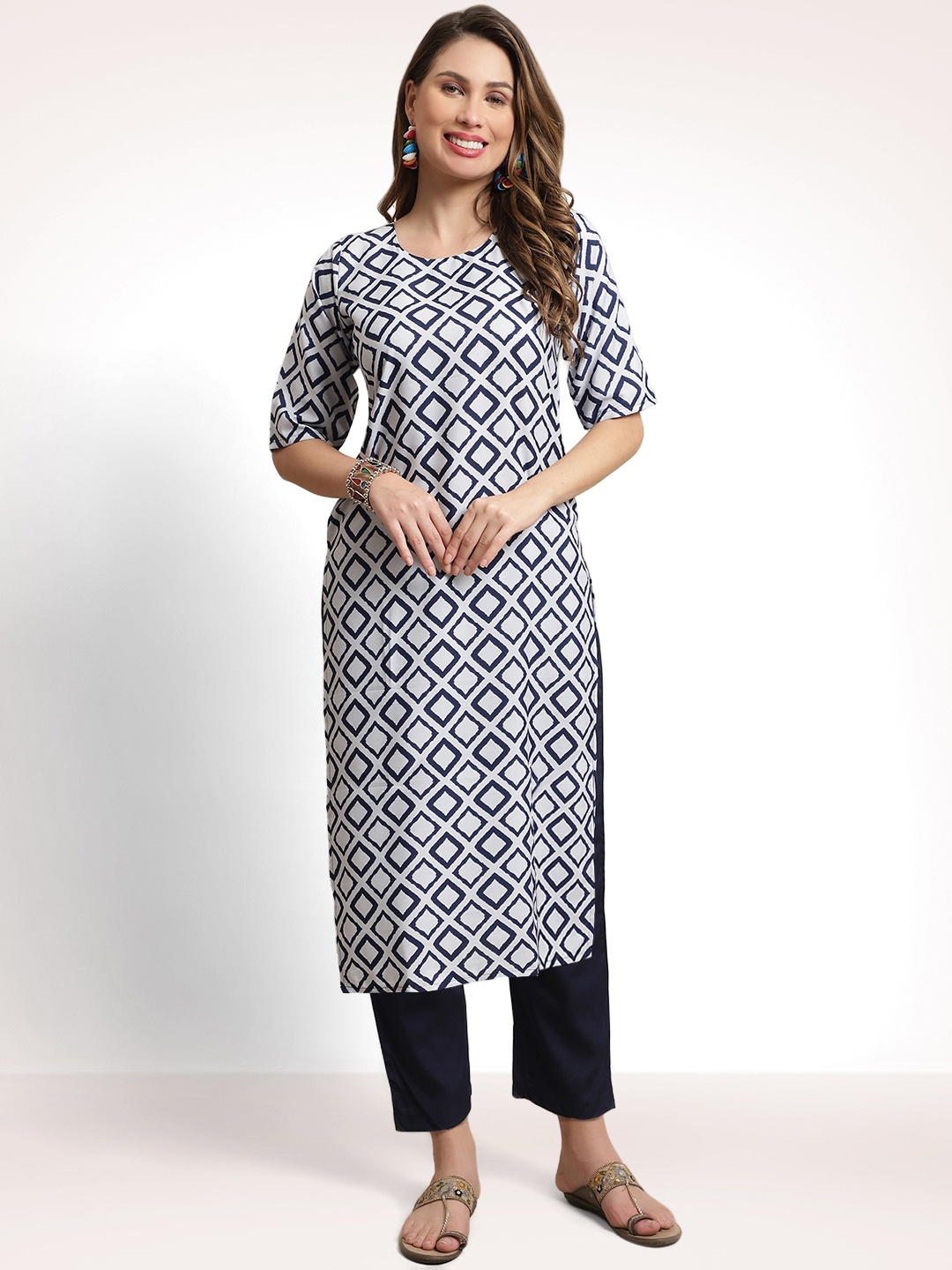 

Moda Rapido Ethnic Motifs Printed Straight Kurta with Trouser, White