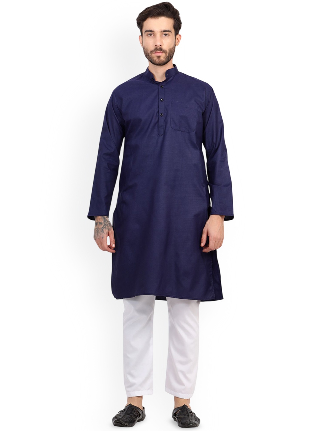 

Sadree Mandarin Collar Straight Kurta With Trouser, Navy blue