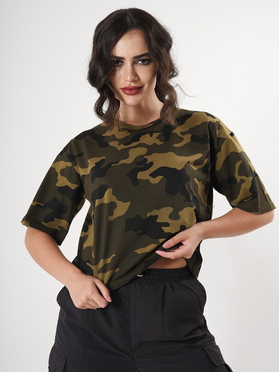 

clobug Women Typography Printed Pockets T-shirt, Multi