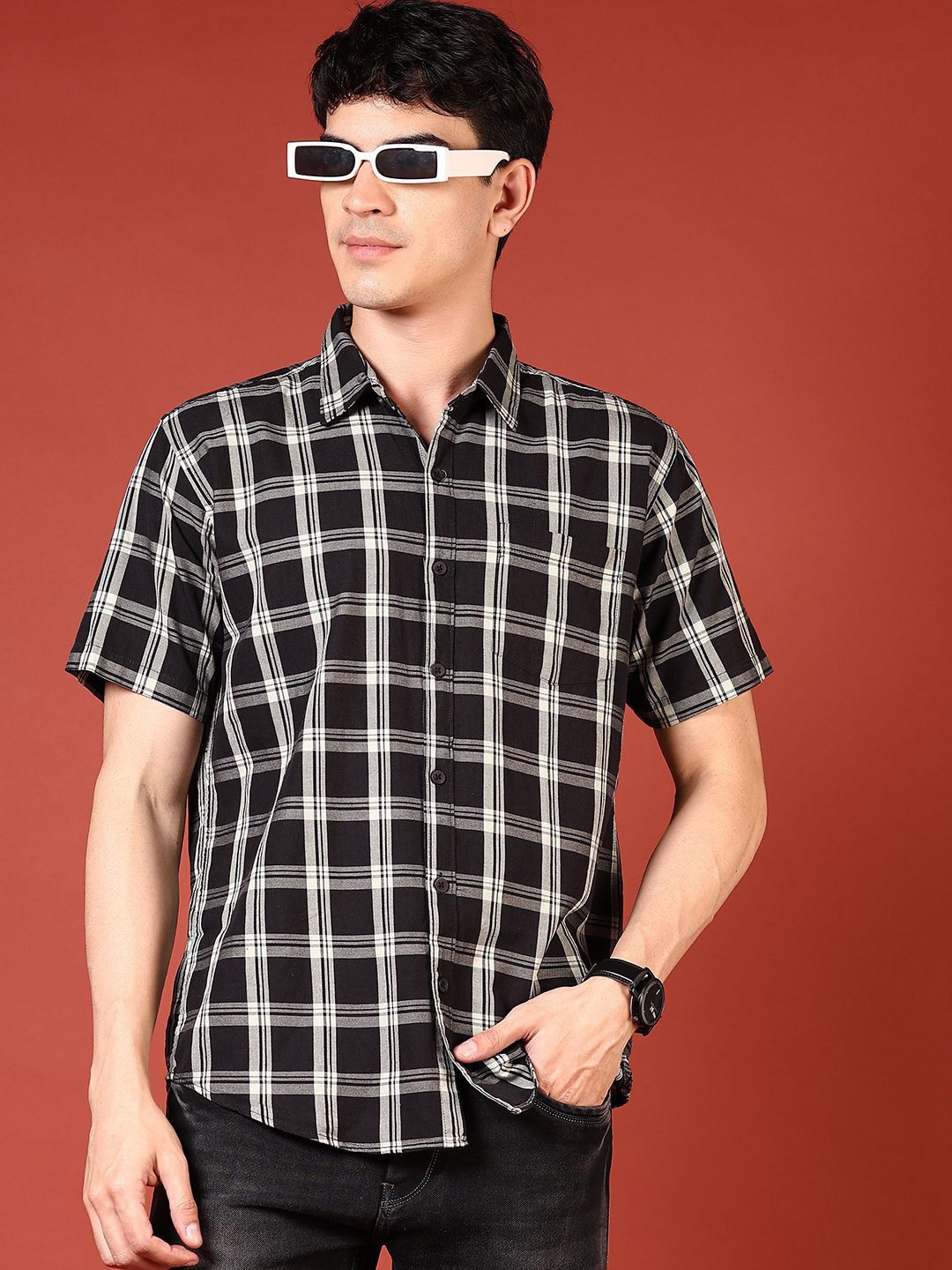 

V-Mart Men Tartan Checks Opaque Checked Casual Shirt, Black