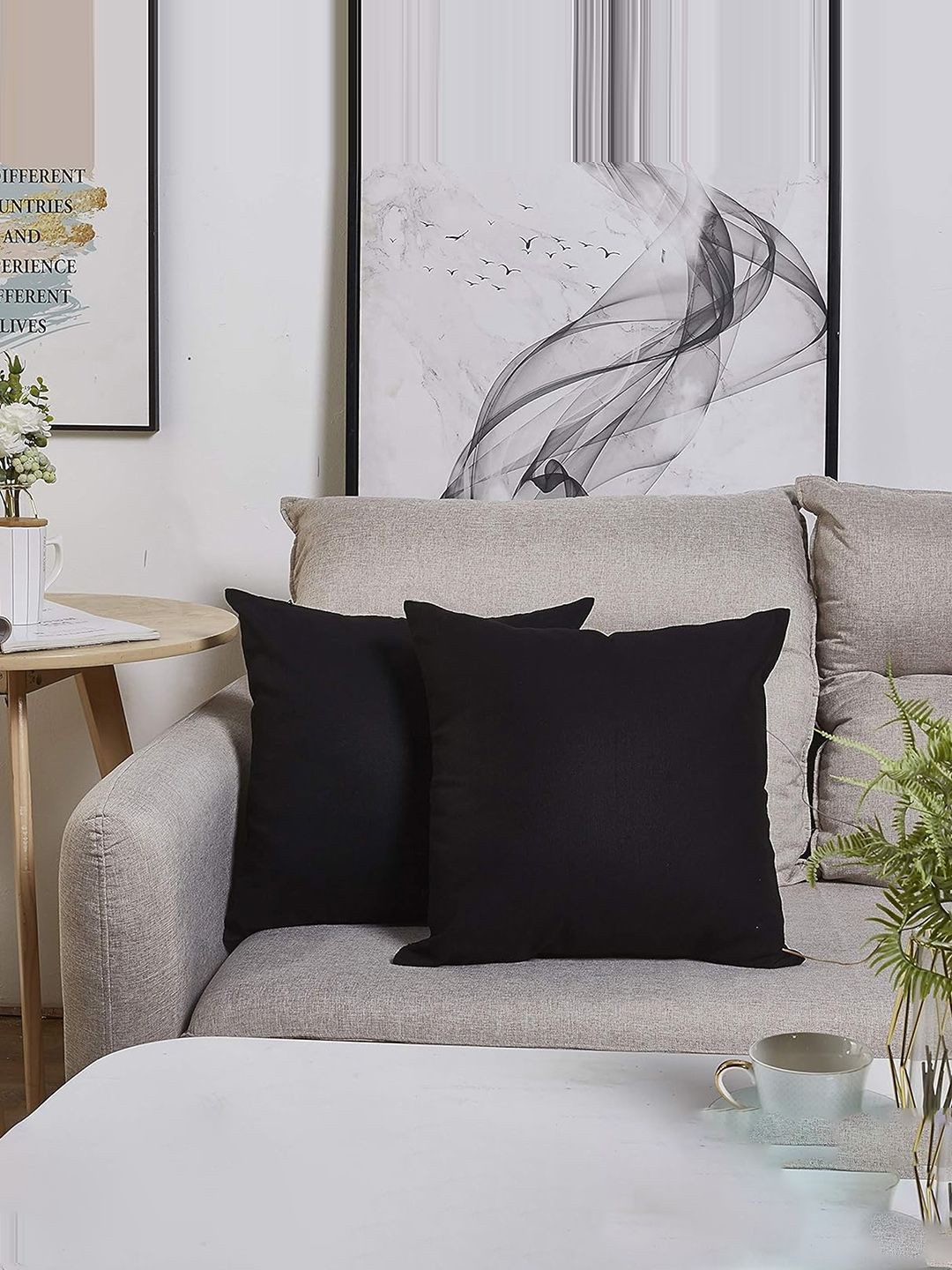 

Kuber Industries Black Cotton Sofa Pre-Filled Cushion