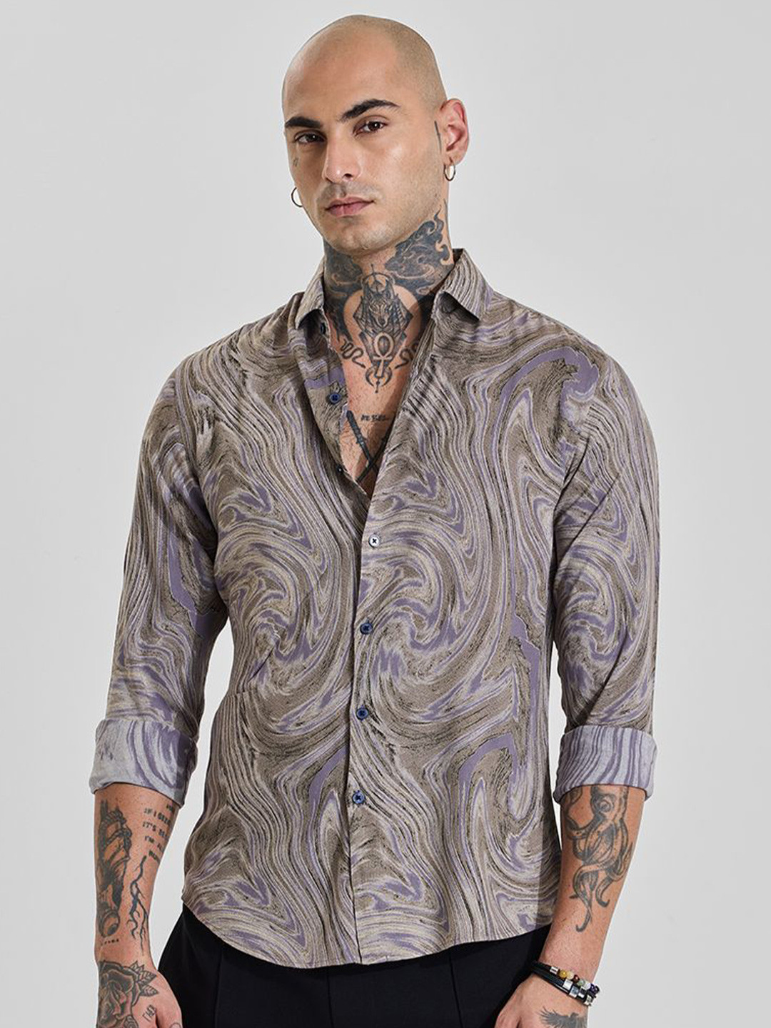 

Snitch Men Slim Fit Opaque Printed Formal Shirt, Brown