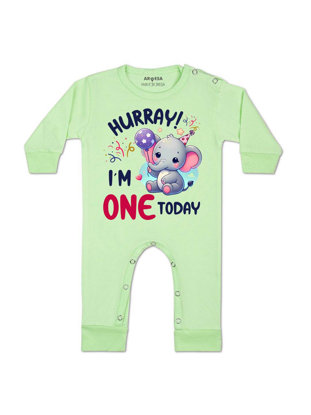 

Arvesa One Month Baby Boy Printed Baby Romper, Green