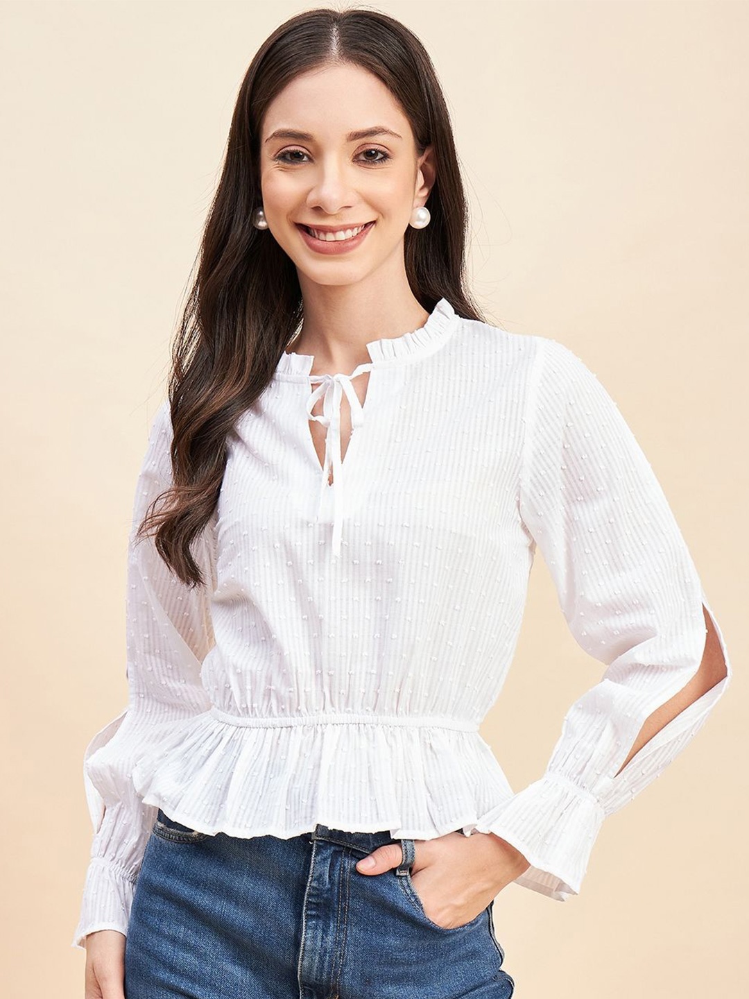 

JEFF COOPER Cotton Cinched Waist Top, White