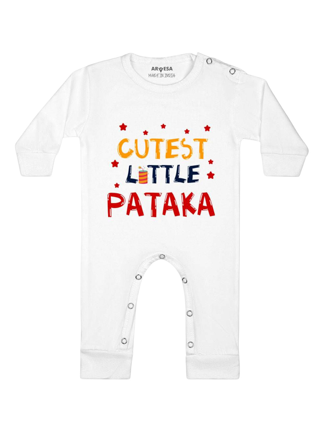 

Arvesa First Diwali Printed Baby Romper, White