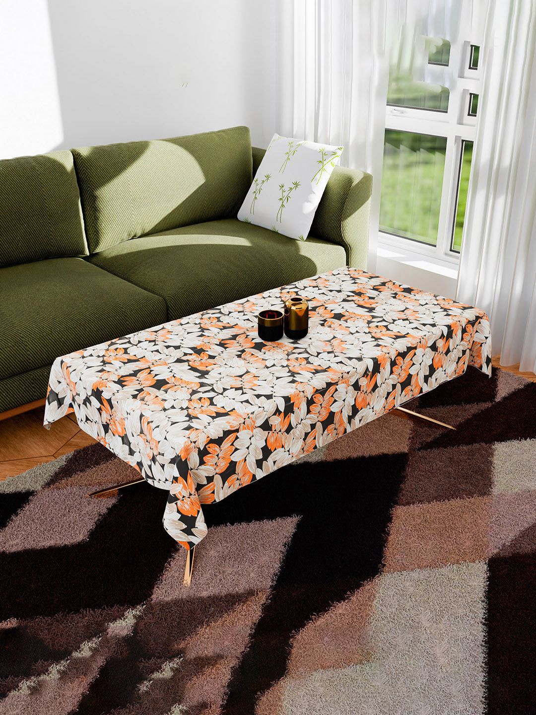 

Kuber Industries Black & Orange Floral Printed Anti-Skid 2-Seater Table Cover