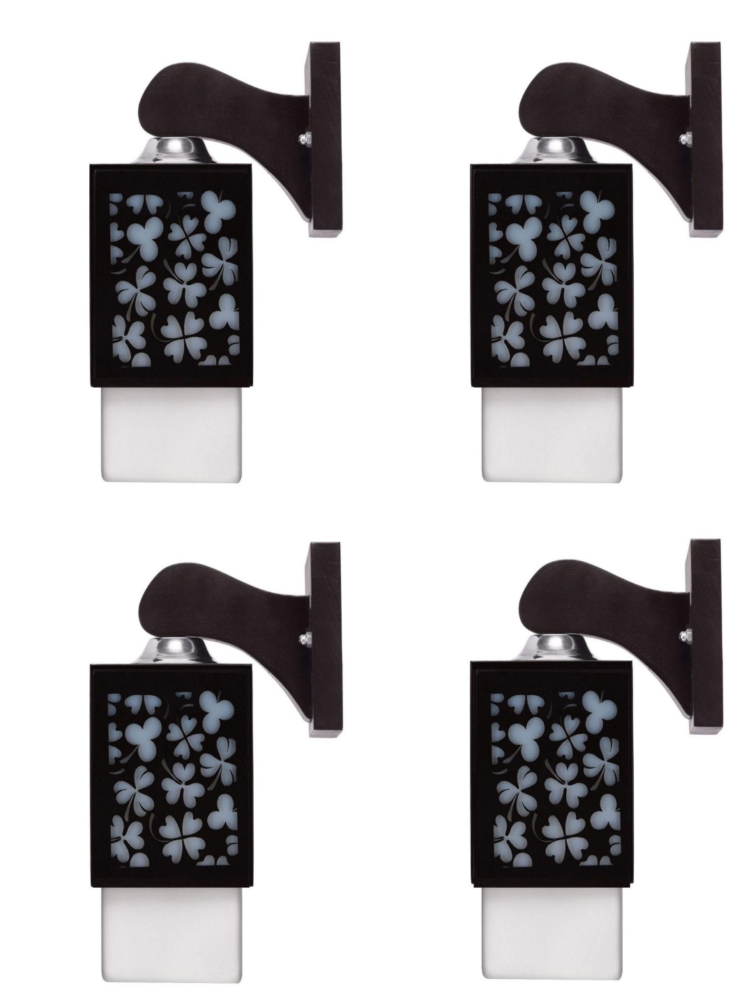 

Gojeeva Black & White 4 Pieces Textured Wooden Square Shaped Wall Lamps