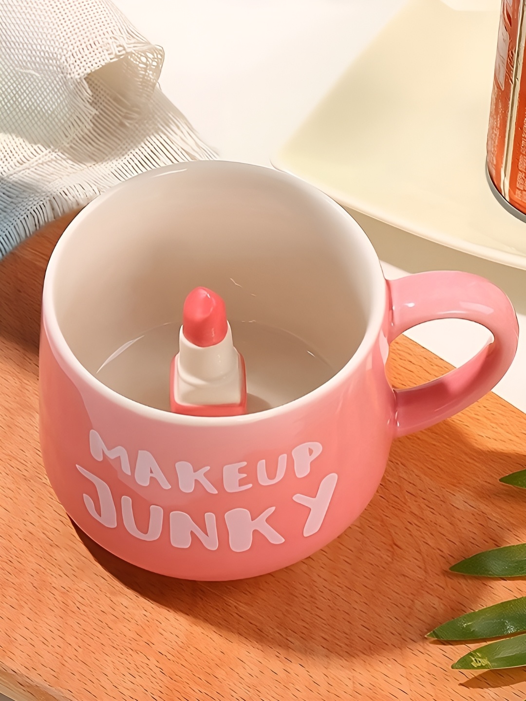 

BonZeaL Pink Typography Printed 3D Ceramic Glossy Lipstick Inside Figurine Mug 350 ml