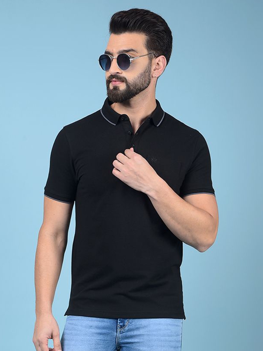 

Crimsoune Club Men Polo Collar Pockets Slim Fit T-shirt, Black