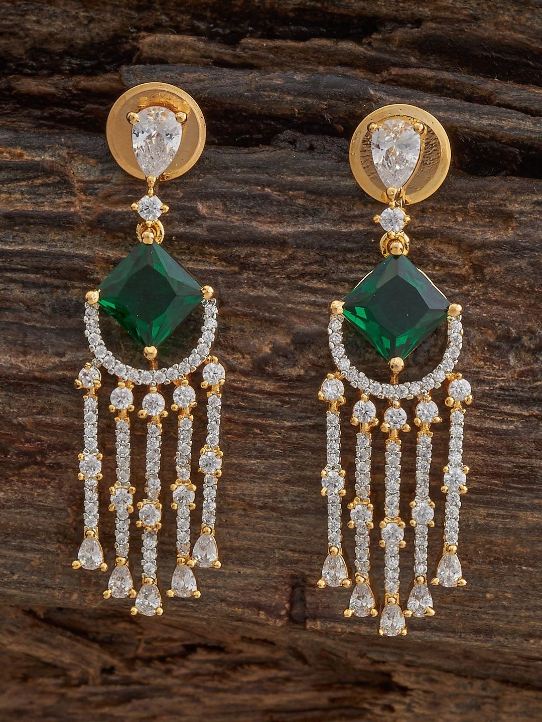 

Kushal's Fashion Jewellery Rhodium Gold-Plated Zircon Party Classic Drop Earrings