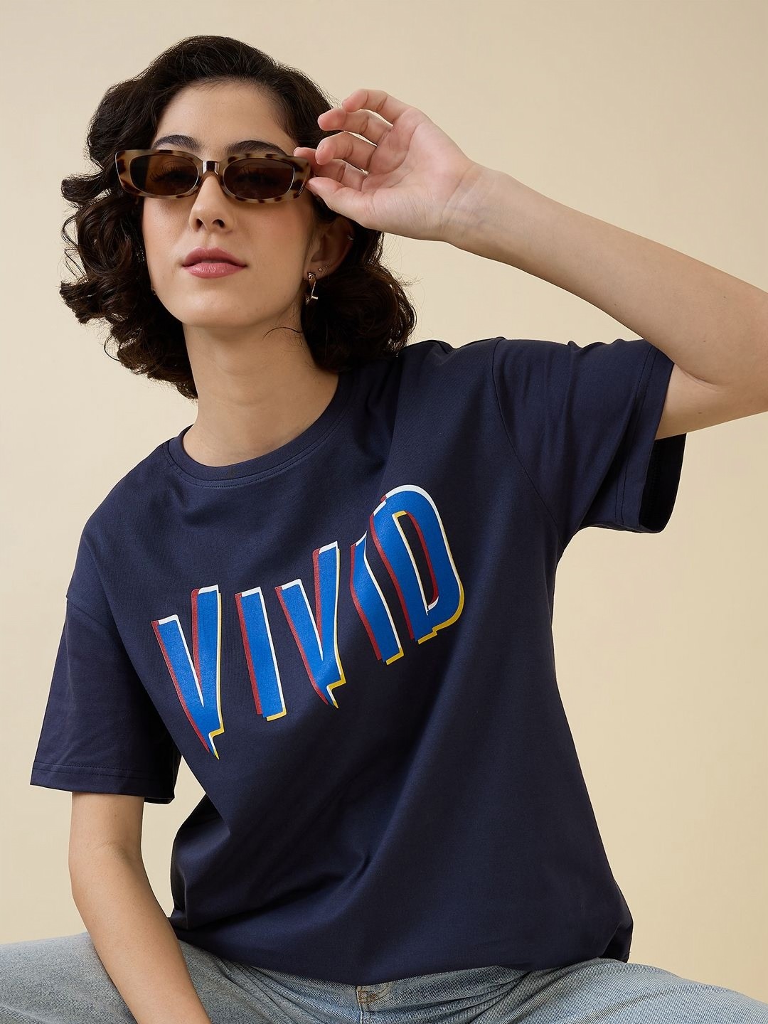 

Mast & Harbour Women Printed Pockets T-shirt, Navy blue