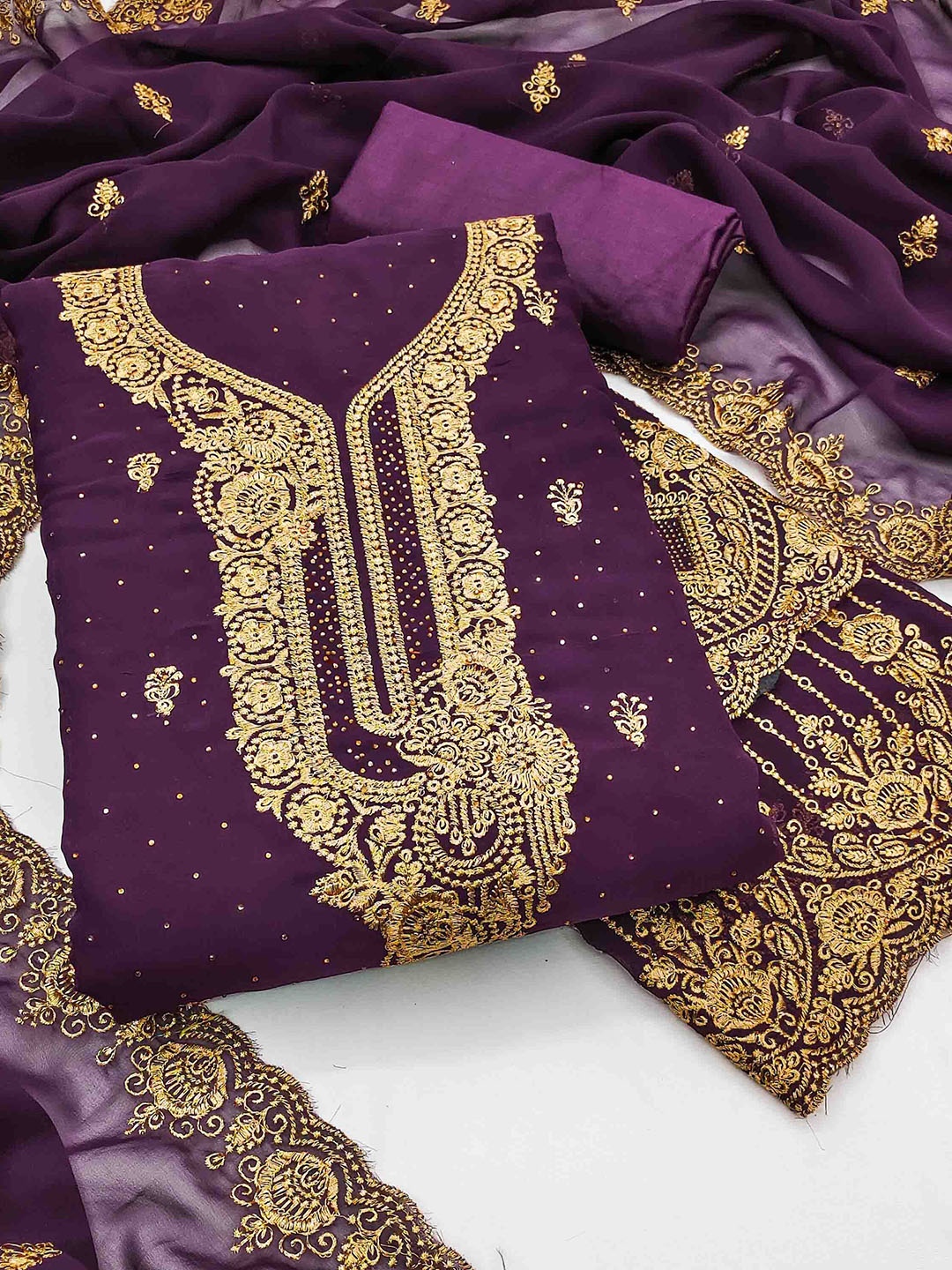 

Blissta Embellished Unstitched Dress Material, Purple