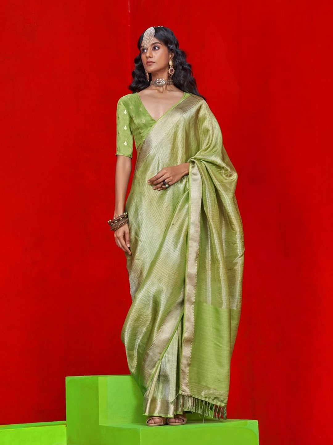 

Anouk Woven Design Zari Tissue Saree, Green