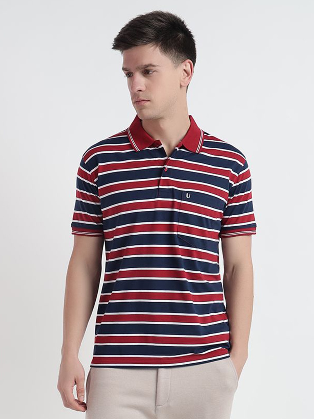 

UNIBERRY Men Striped Polo Collar T-shirt, Multi
