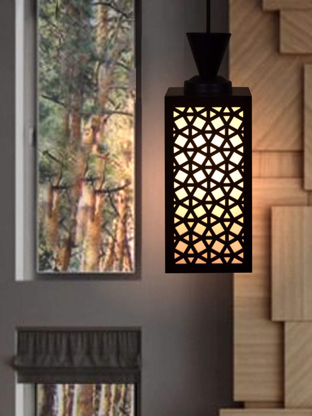 

Gojeeva Black & White Textured Wooden Rectangle Shaped Wall Lamp