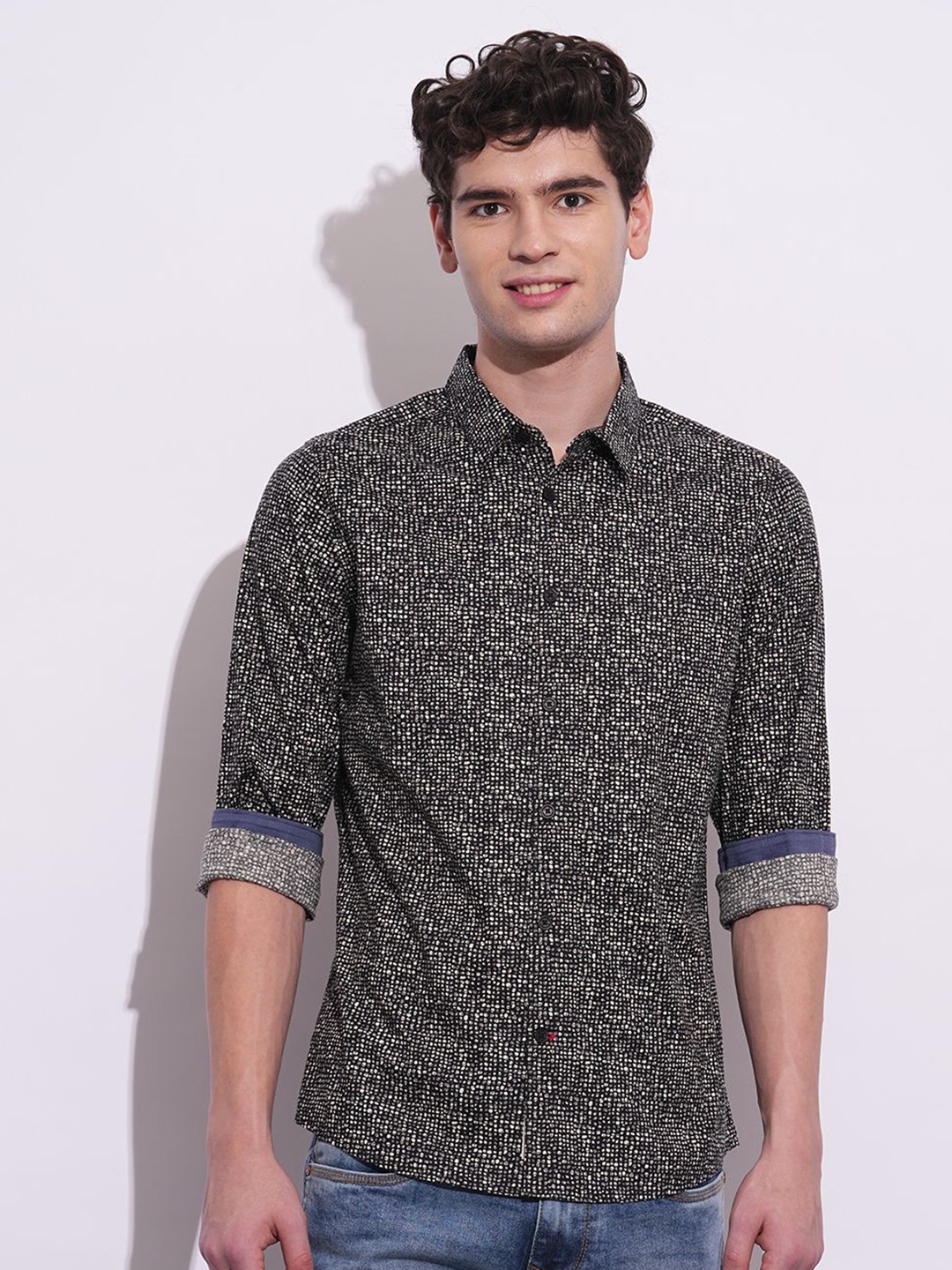 

Being Human Men Classic Opaque Printed Casual Shirt, Black