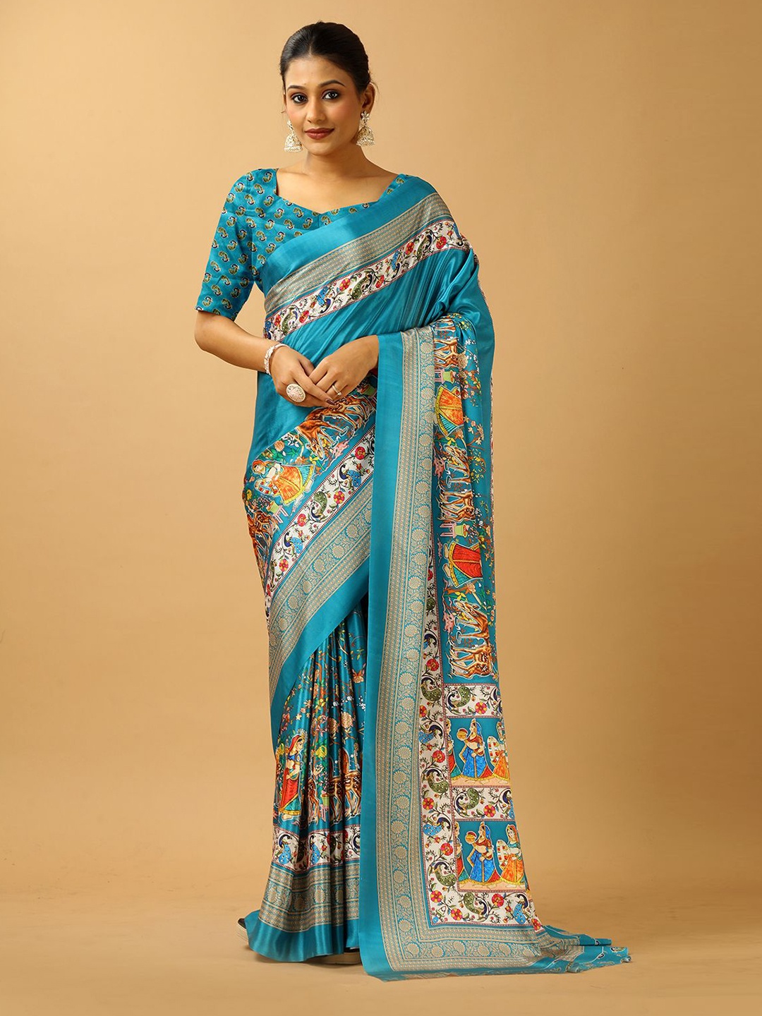 

A.V.M. SILK MILLS Pure Crepe Saree, Turquoise blue