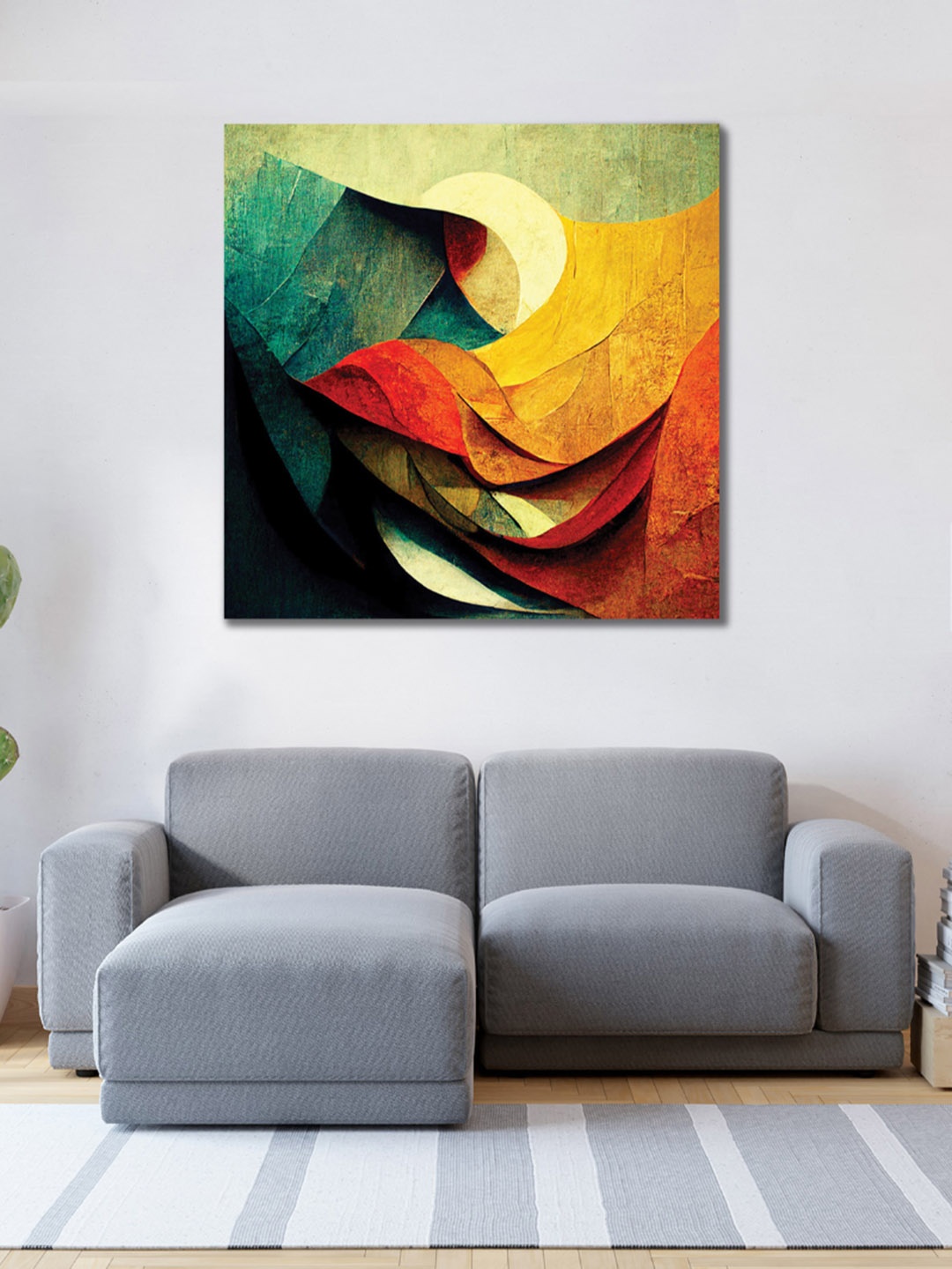 

CVANU Green & Orange Abstract Canvas Painting Wall Art