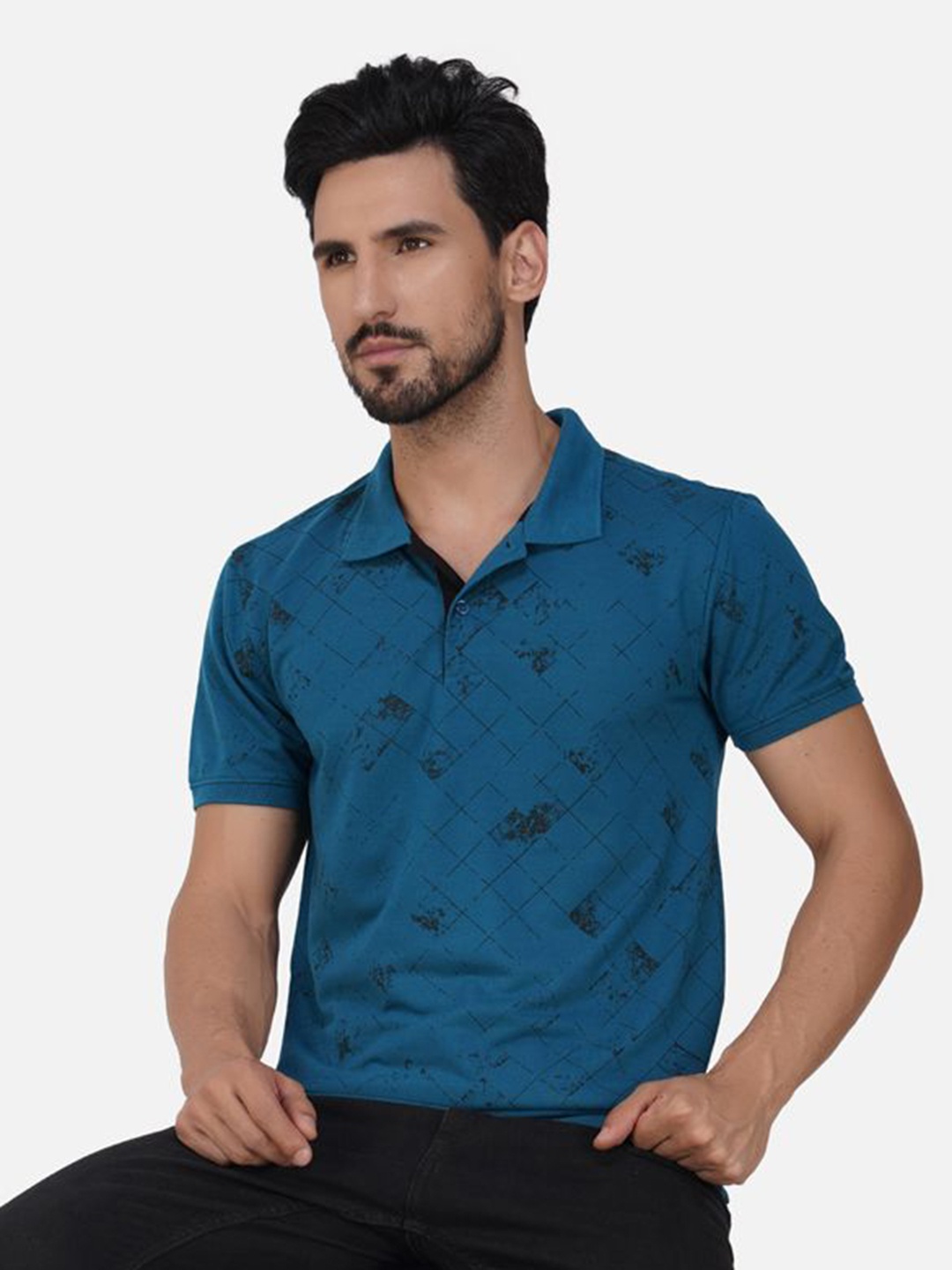 

XFOX Men Printed Polo Collar T-shirt, Navy blue