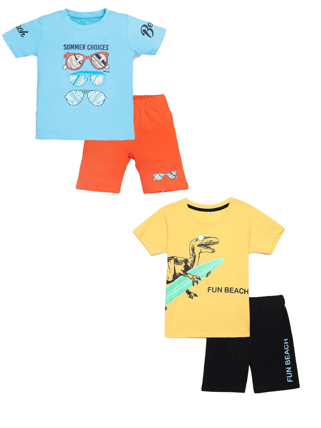 

YK Boys Pack Of 2 Printed Pure Cotton T-shirt With Shorts, Blue
