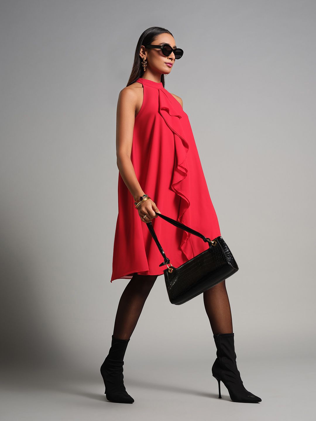 

AND Floral A-Line Dress, Red