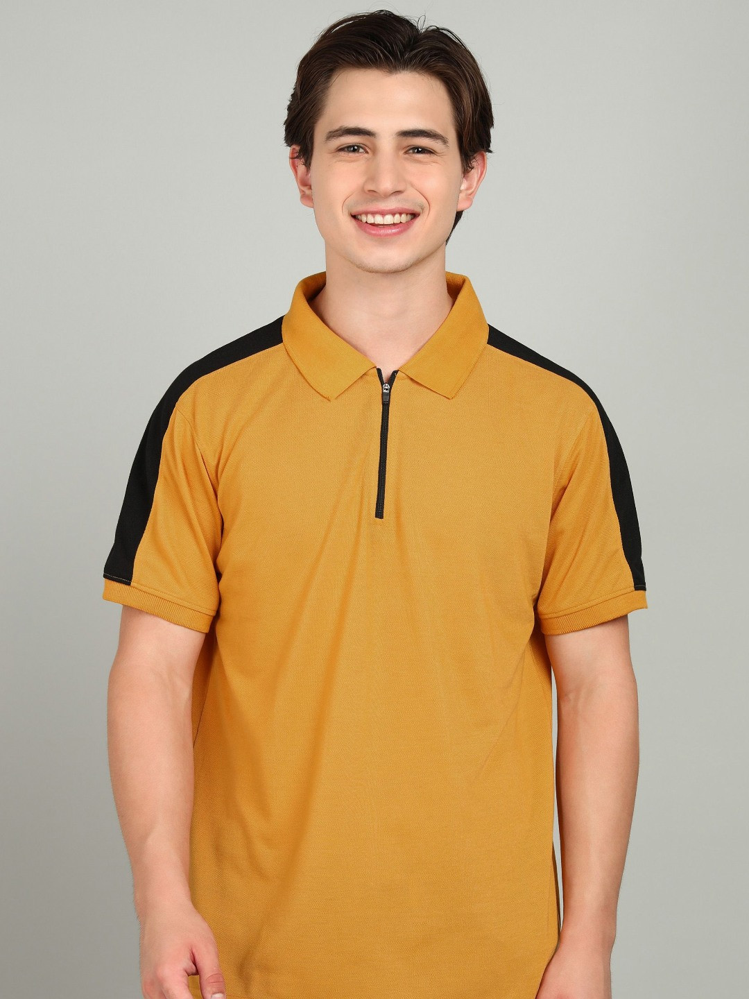 

XFOX Men Colourblocked Polo Collar T-shirt, Mustard
