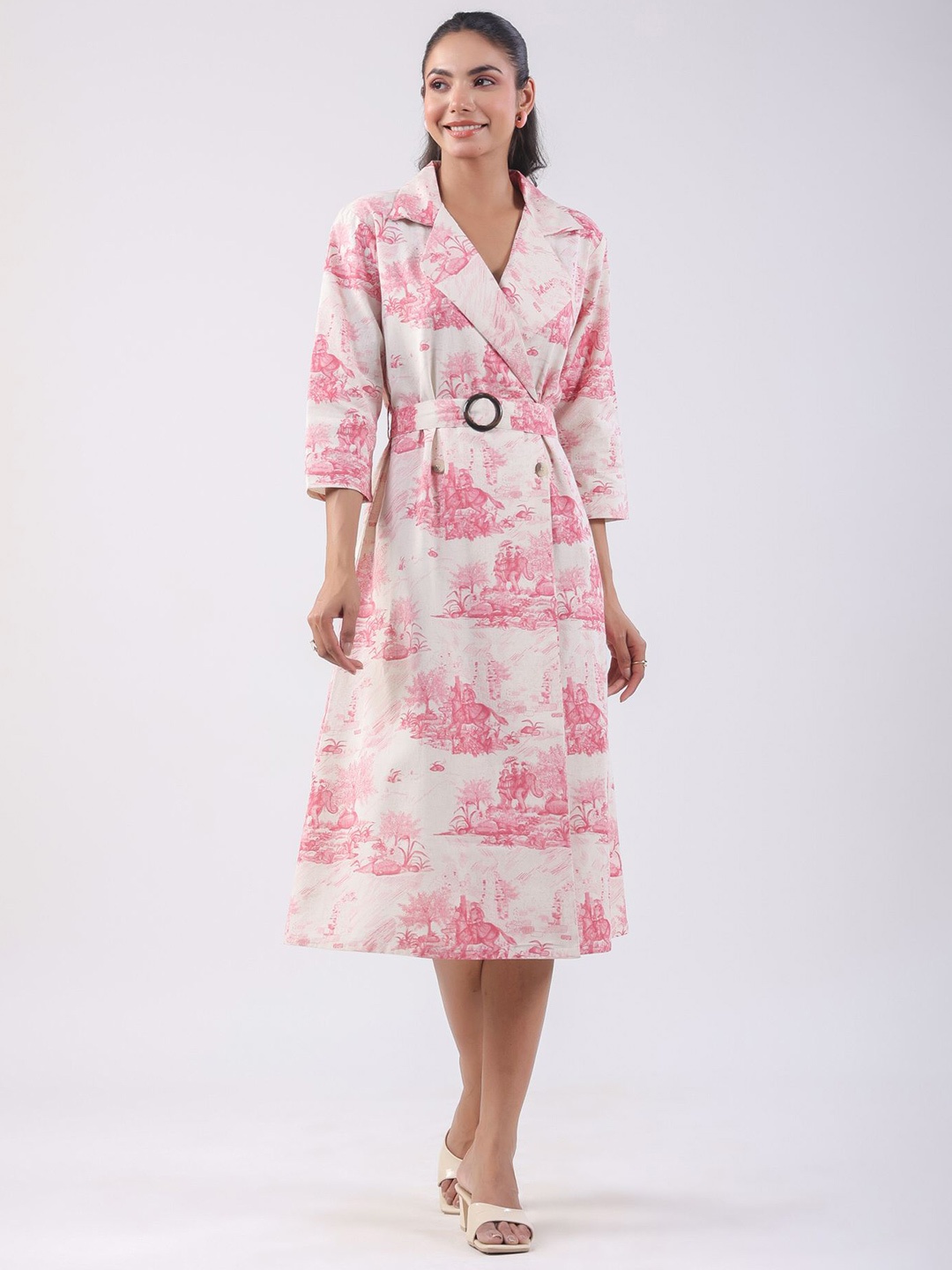

JISORA Women Cotton Floral Print A-Line Dress, White