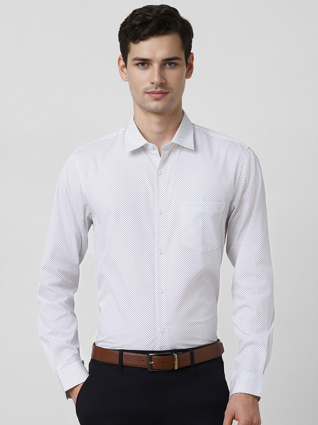 

Peter England Men Slim Fit Opaque Printed Formal Shirt, White