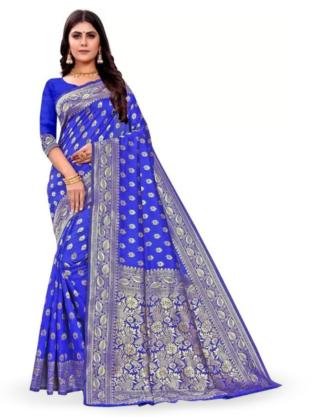 

Florence Woven Design Zari Pure Silk Kanjeevaram Saree, Blue