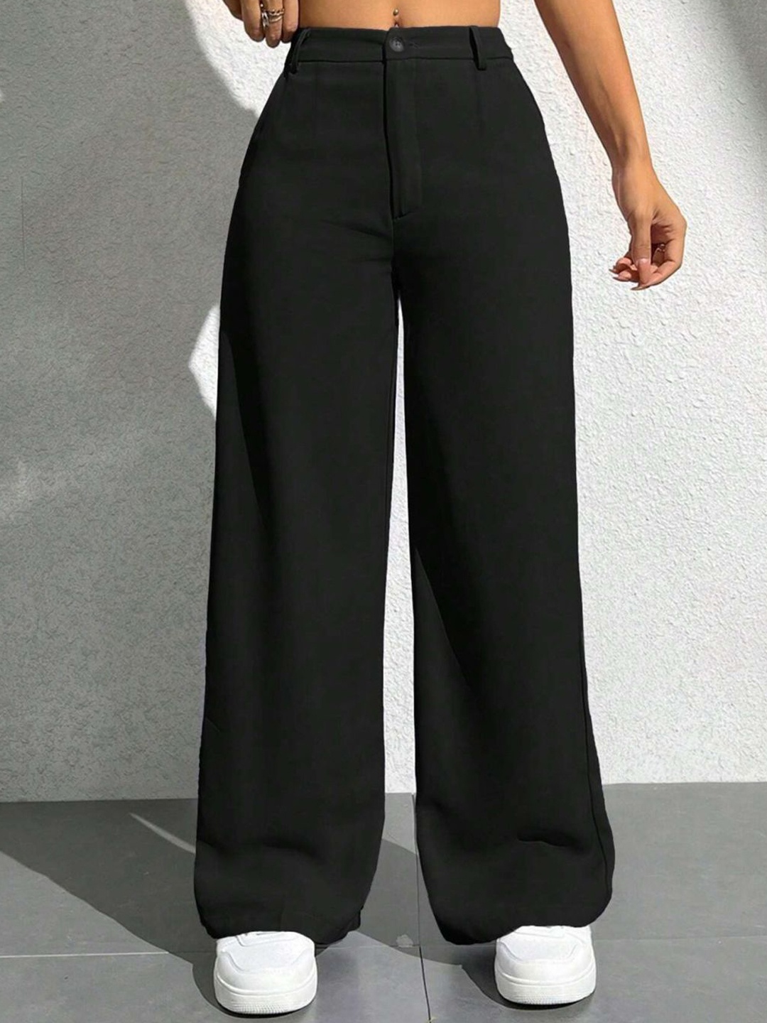 

BAESD Women Relaxed Straight Leg High-Rise Trousers, Black