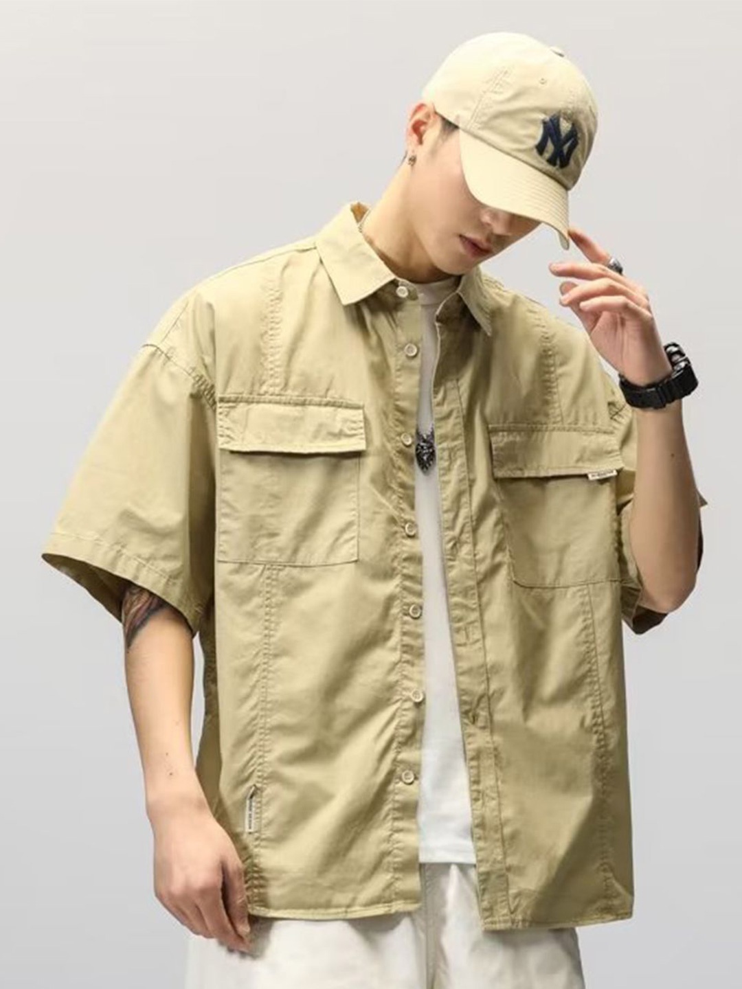 

HERE&NOW Men Opaque Casual Shirt, Khaki