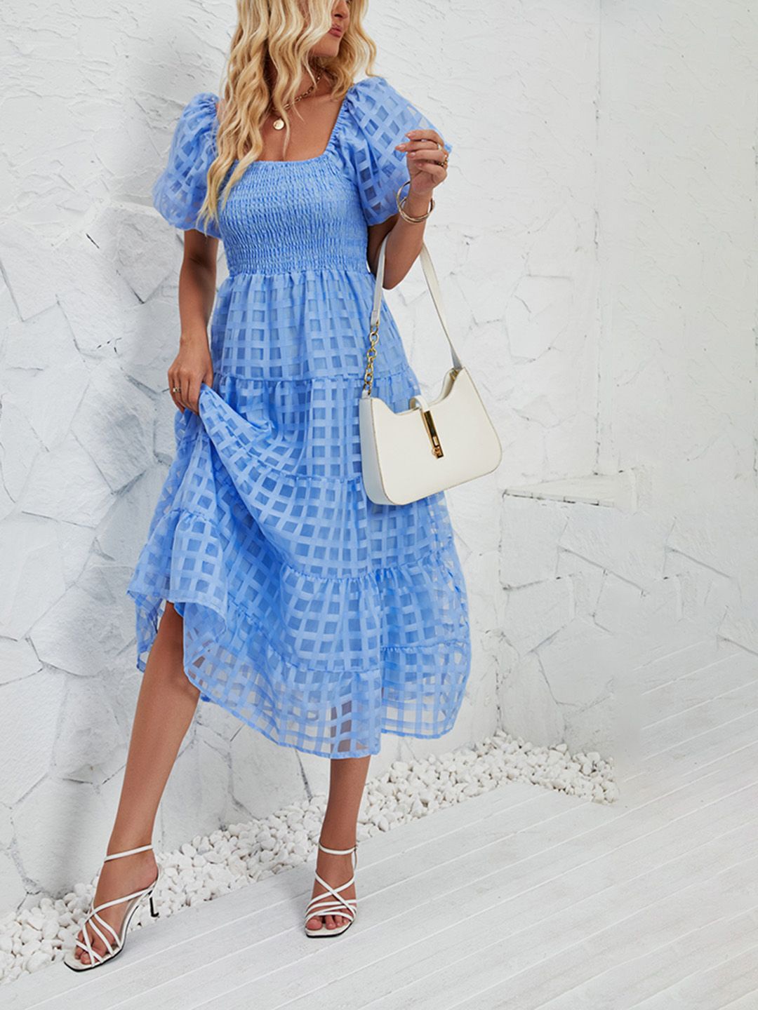 

JC Mode Polka Dot A-Line Midi Dress, Blue