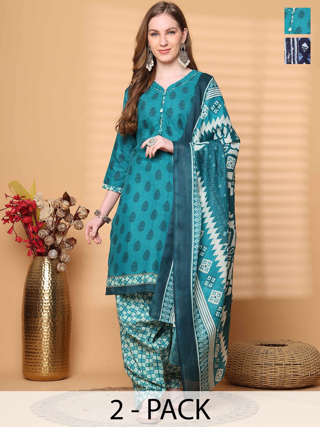 

Roly Poly Women Floral Printed Regular Kurta with Salwar & With Dupatta, Blue
