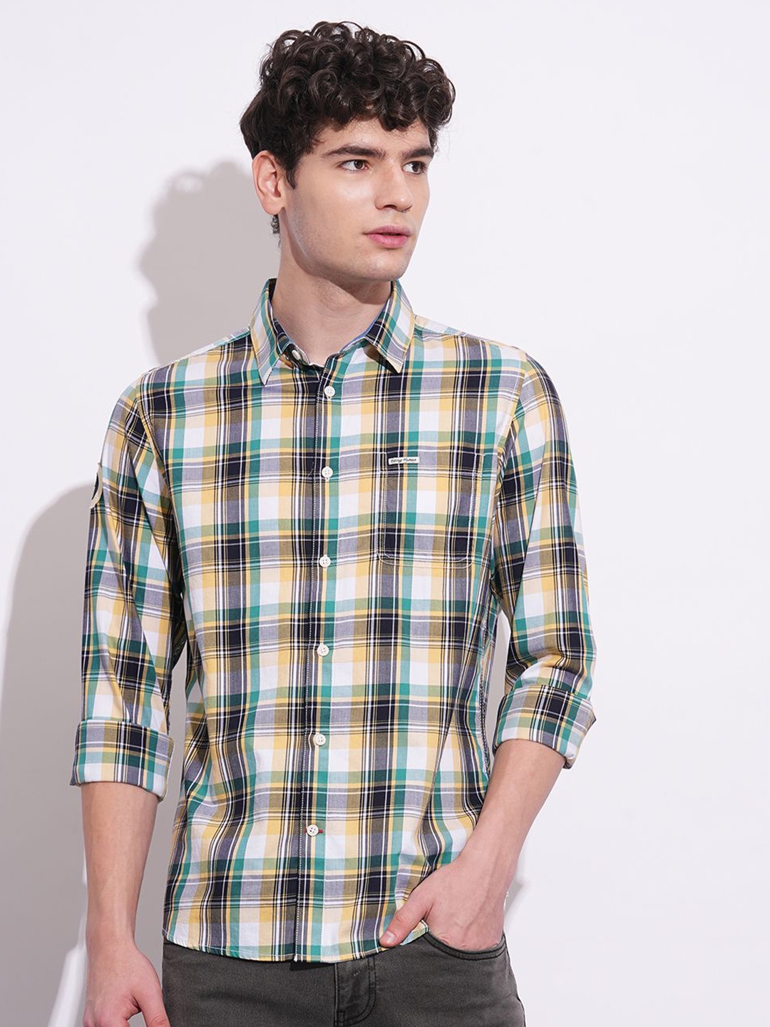 

Being Human Men Classic Opaque Checked Casual Shirt, Yellow