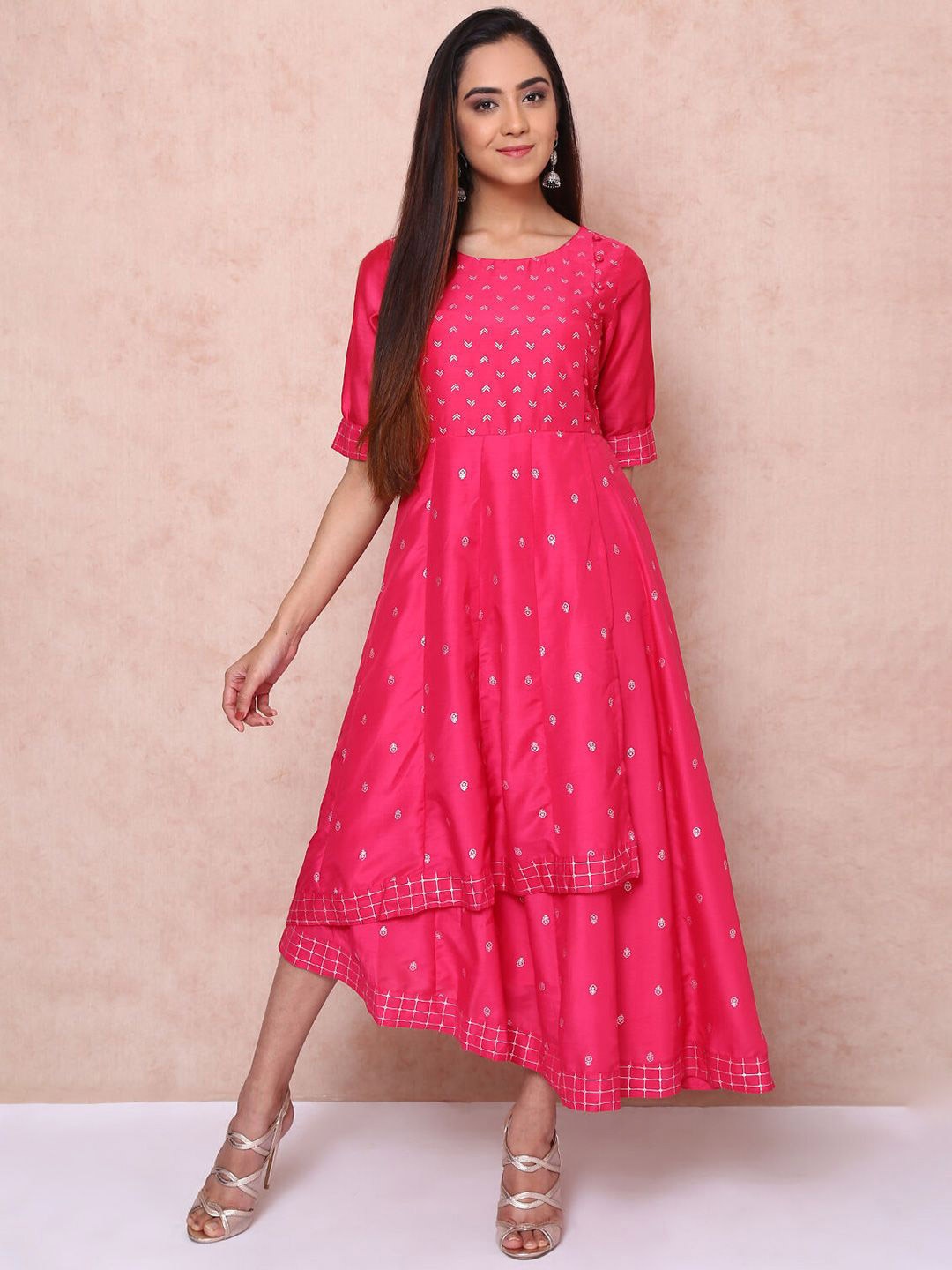 

Rangriti Ethnic Motifs Print Maxi Dress, Pink