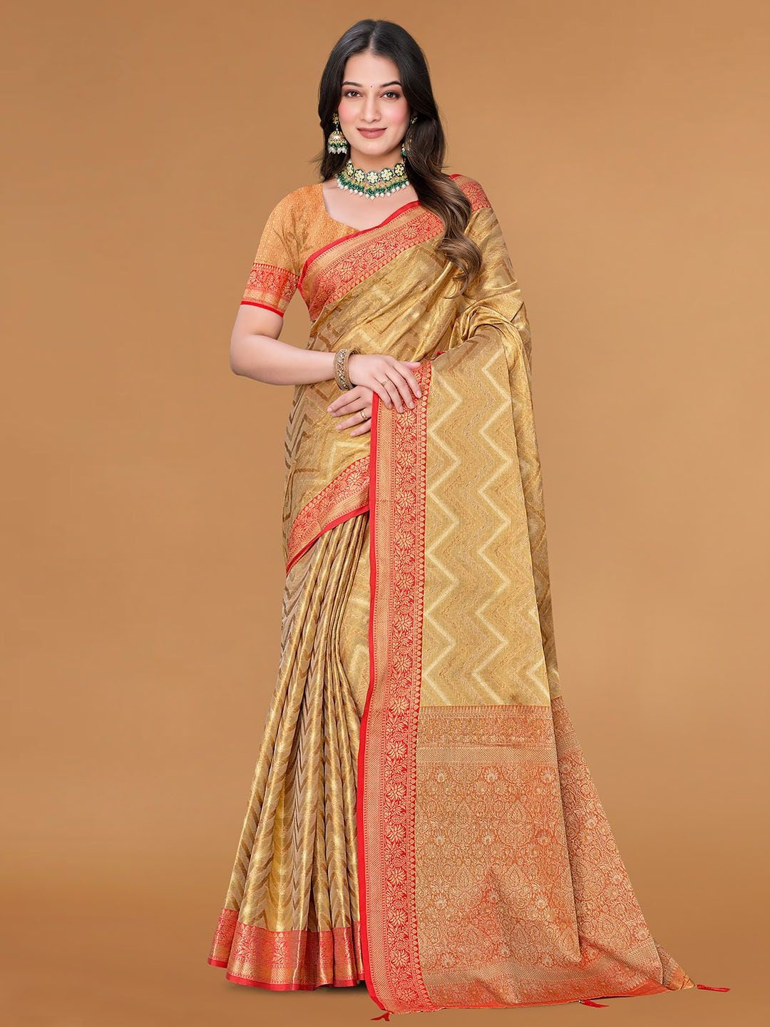 

Meena Bazaar Woven Design Zari Saree, Beige