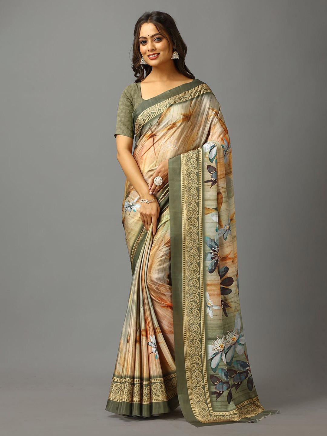 

A.V.M. SILK MILLS Floral Pure Crepe Saree, Yellow