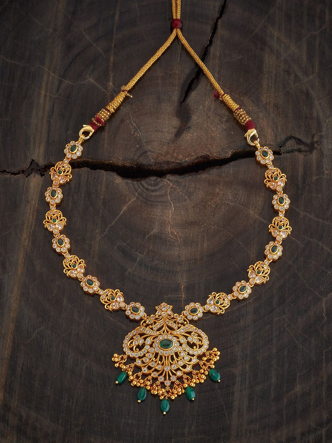 

Kushal's Fashion Jewellery 92.5 Sterling Silver Gold-Plated Stone Studded Temple Necklace