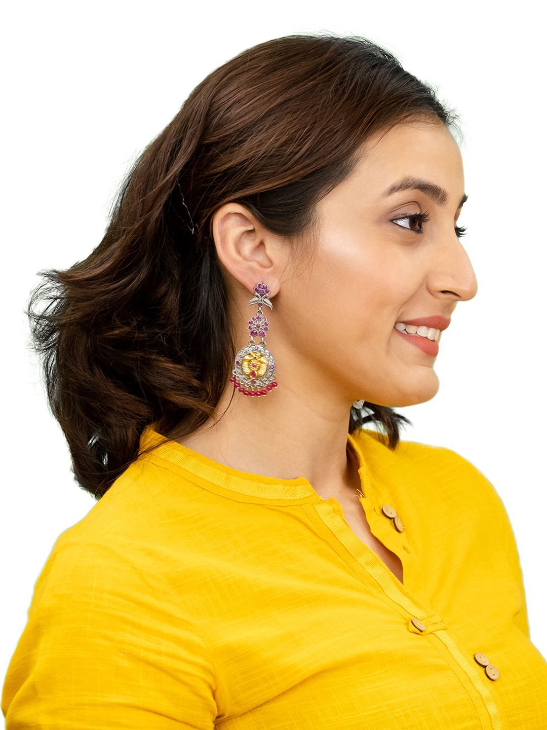 

Shining Jewel - By Shivansh Silver-Plated Oxidised Drop Earrings, Maroon