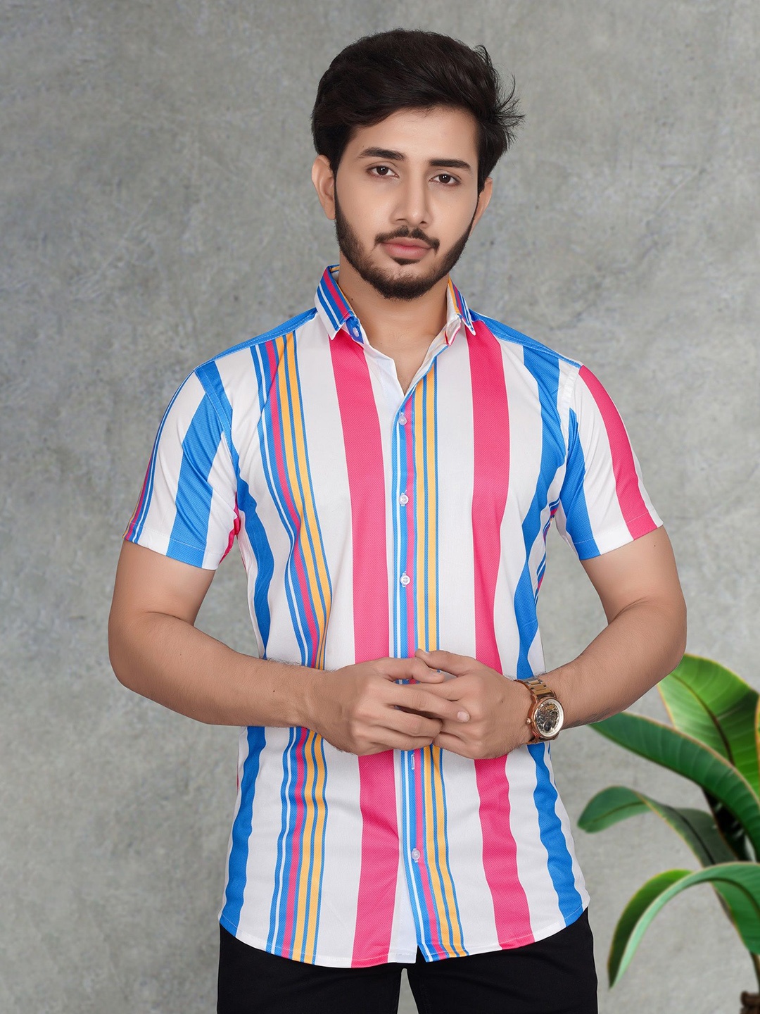 

MARMIC FAB Men Classic Slim Fit Multi Stripes Opaque Printed Casual Shirt