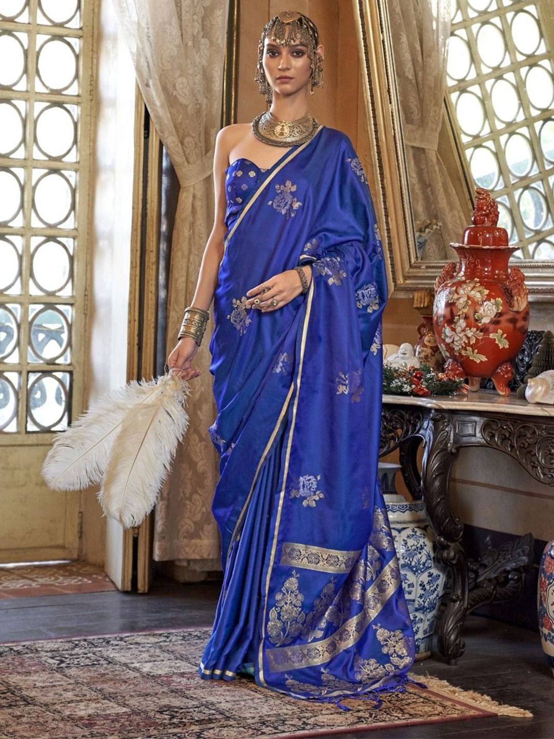 

Anouk Woven Design Zari Satin Saree, Blue