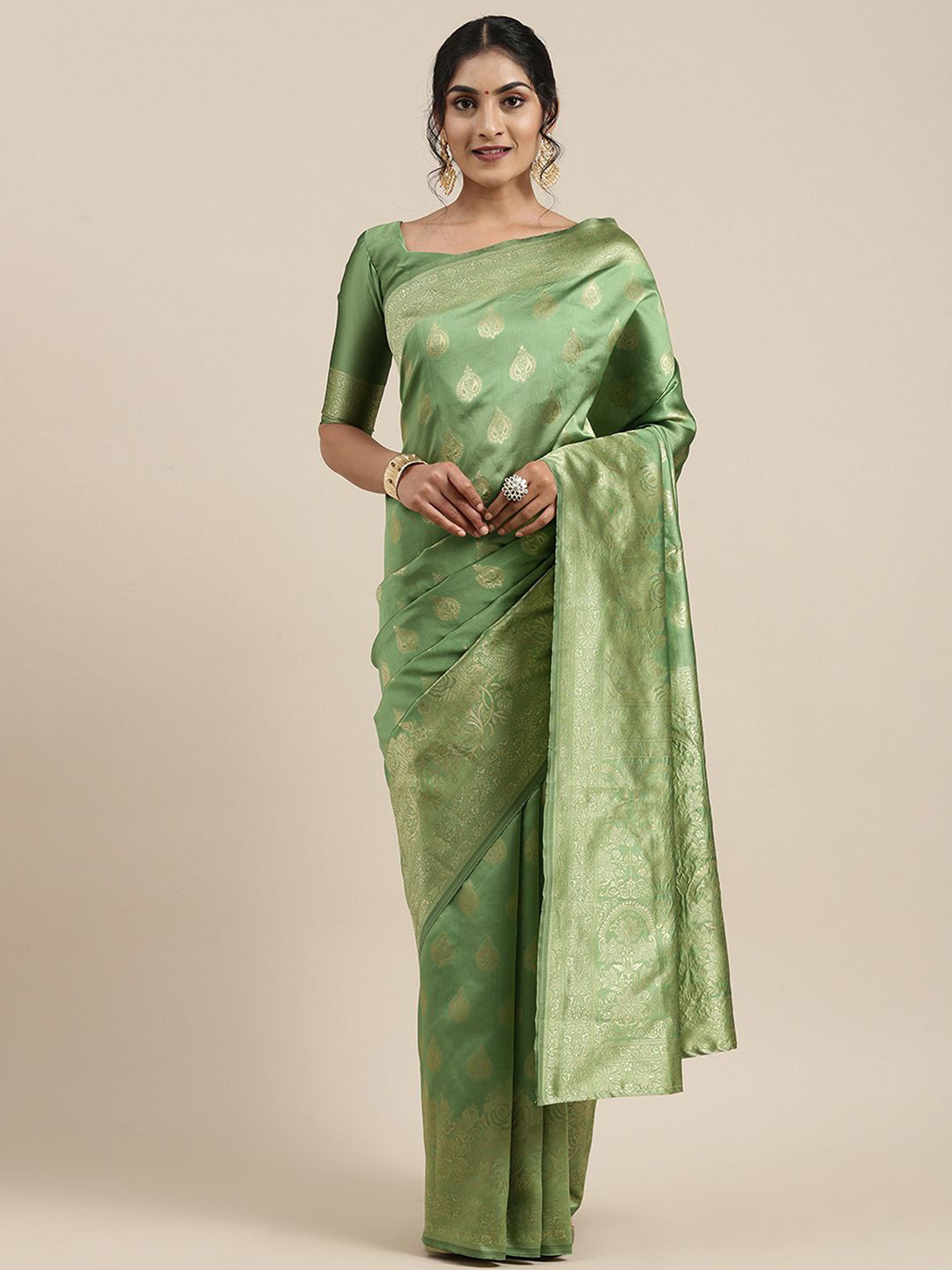 

Anouk Rustic Woven Design Zari Silk Blend Banarasi Saree, Green