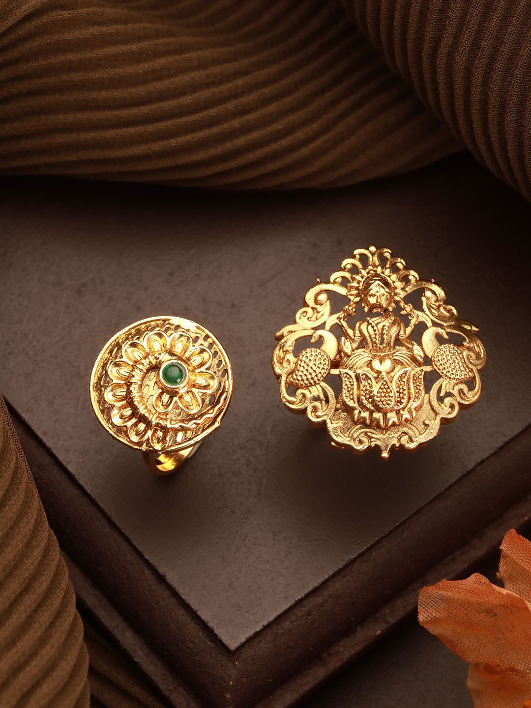 

Jazz and Sizzle Set Of 2 Gold-Plated Artificial Stone Studded Temple Finger Rings