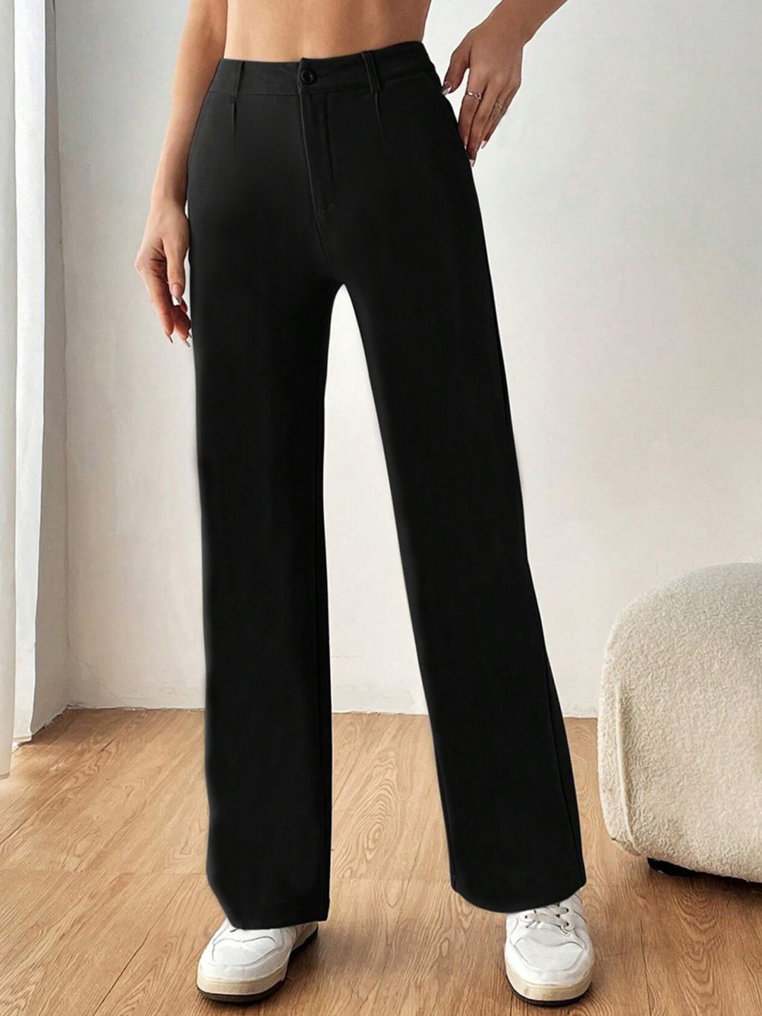 

BAESD Women Relaxed Straight Leg High-Rise Trousers, Black