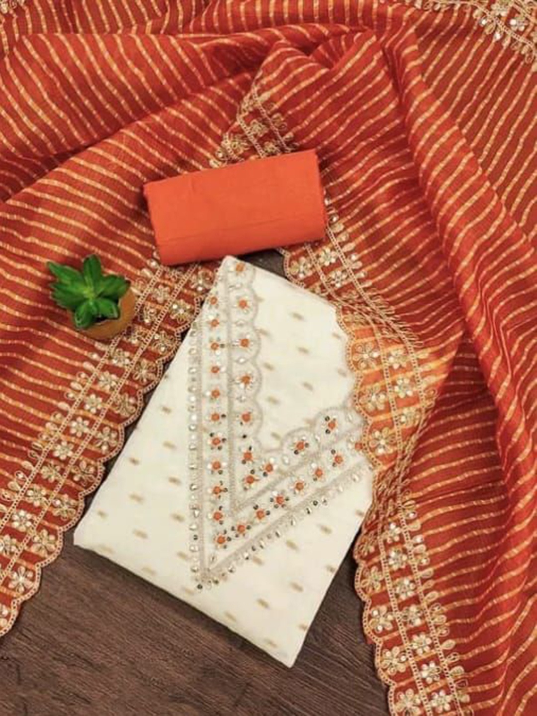 

Rangtulika Ethnics Embroidered Unstitched Dress Material, Orange