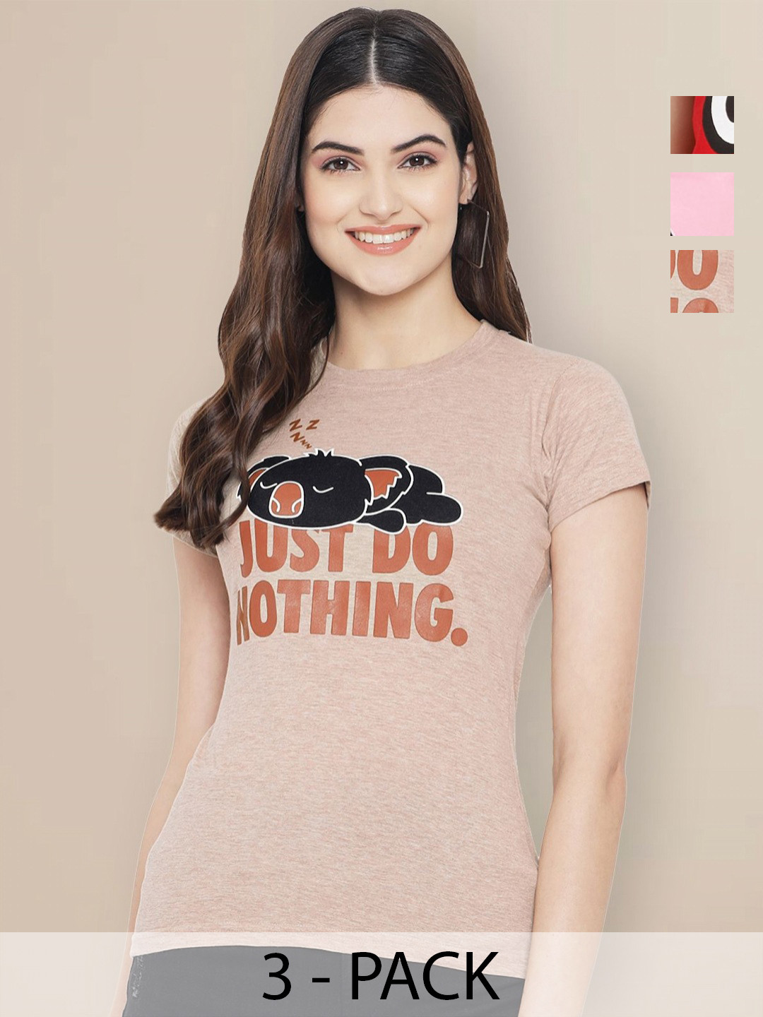 

Metronaut Women Typography 3 Printed Applique T-shirt, Multi