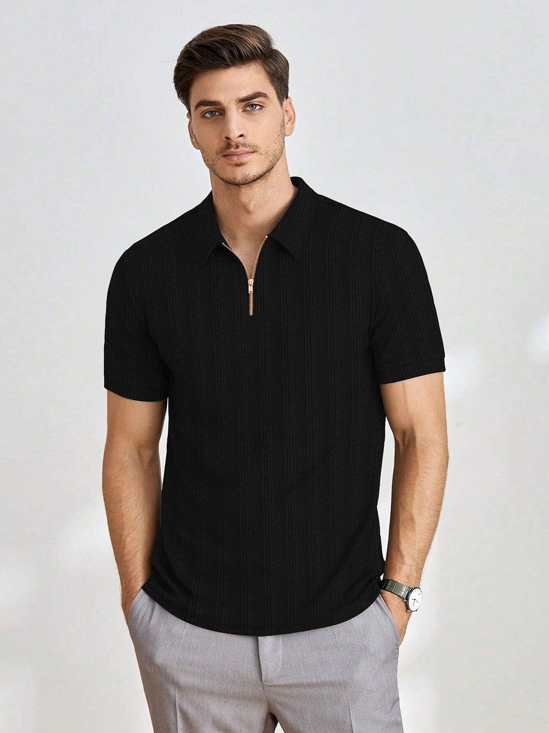 

KAJARU Men Polo Collar 3D Chassis T-shirt, Black